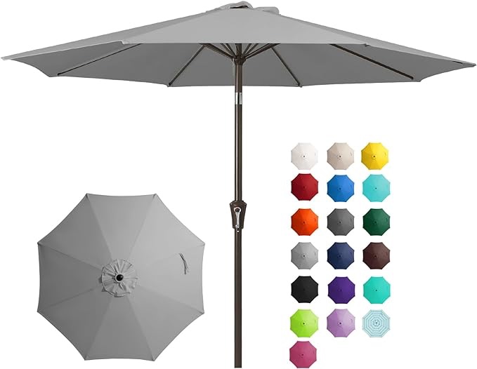 JEAREY 9FT Outdoor Patio Umbrella Outdoor Table Umbrella with Push Button Tilt and Crank, Market Umbrella 8 Sturdy Ribs UV Protection Waterproof for Garden, Deck, Backyard, Pool (Dark Gray)