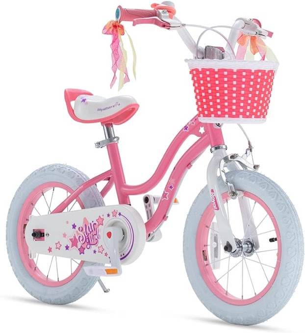 Royalbaby Stargirl Kids Bike 12 Inch Girls Bicycle for Children with Training Wheels Basket, Rose Pink
