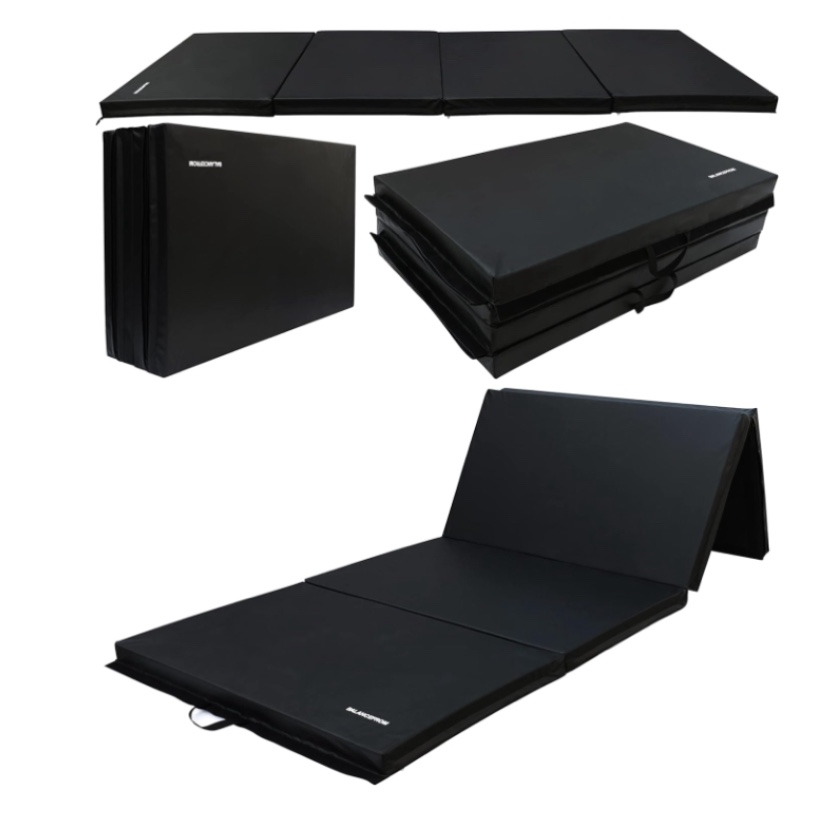 Signature Fitness All Purpose 4'x8'x2" Extra Thick High Density Anti Tear Gymnastics Gym Folding Exercise Aerobics Mats, Black(incomplete)