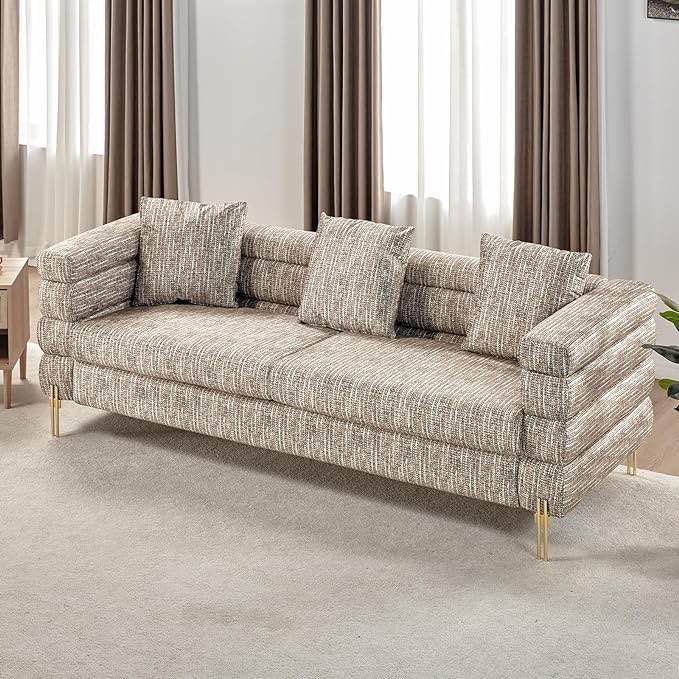 AMERLIFE Sofa, Oversized Sofa- 85 inch, 3 Seater Sofa Comfy Sofa for Living Room- White Deep Seat Sofa, Bouclé Couch(incomplete only box 2 )