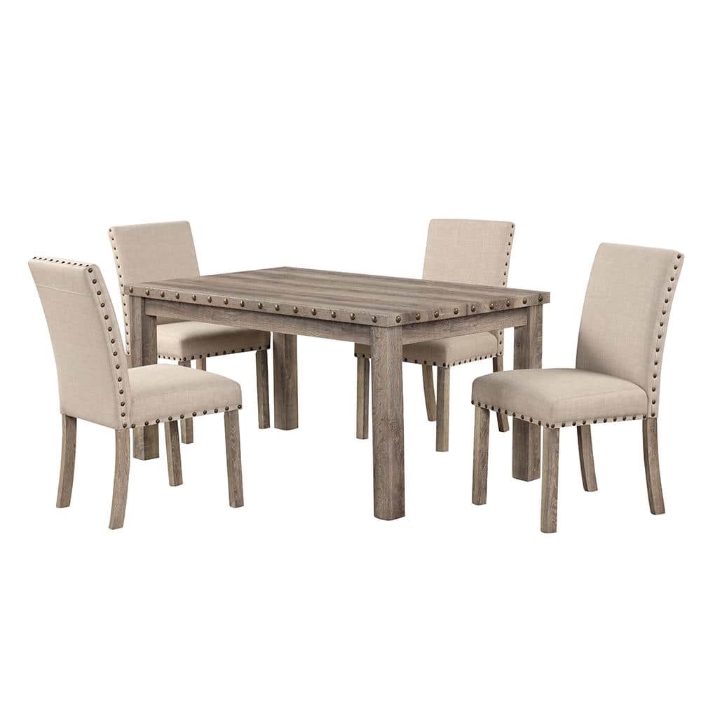 Morden Fort 5-Pieces Rectangular Wood Tone Wooden Top Dining Table ...