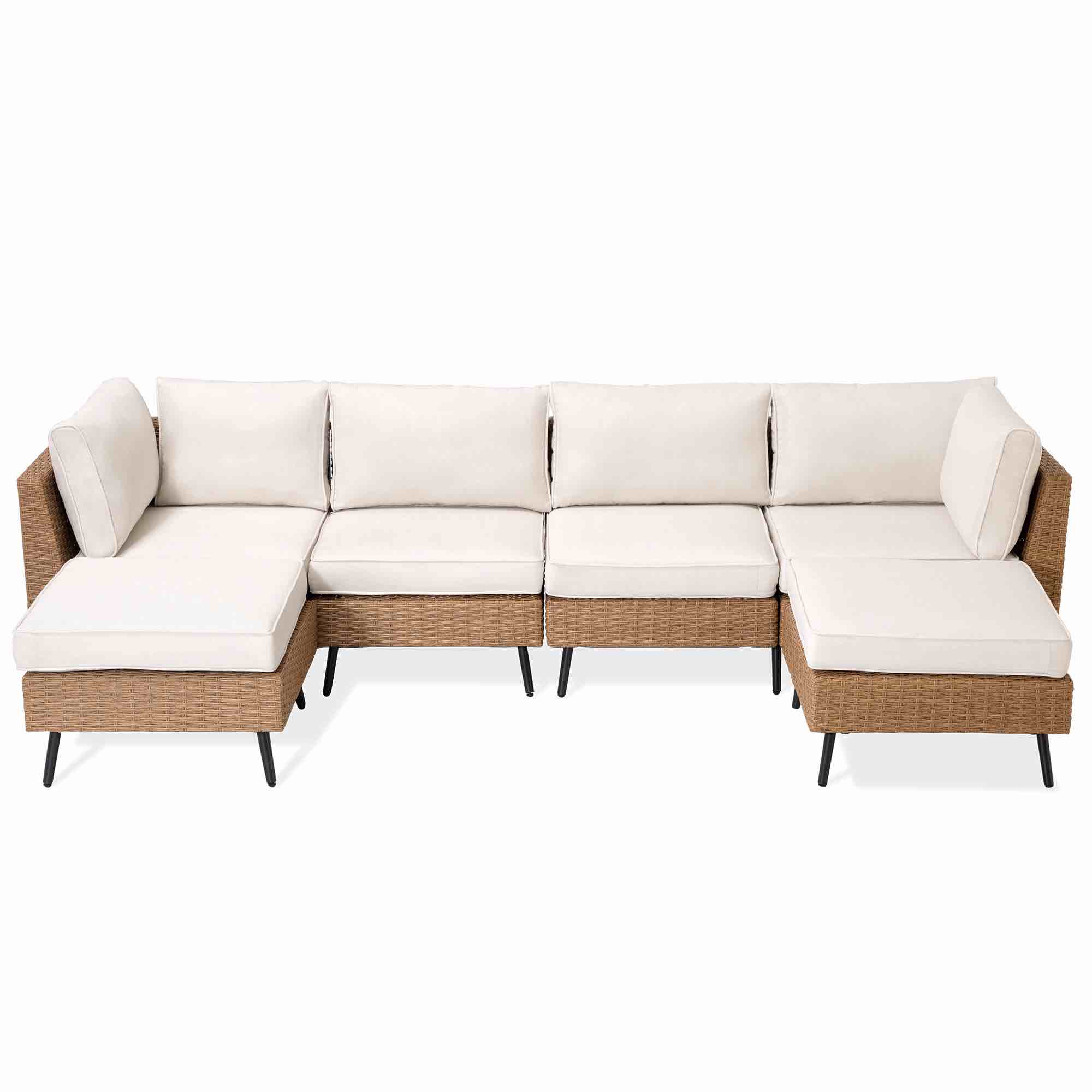 LAUSAINT HOME 6-Piece Patio Conversation Set, Outdoor Sectionals with 4 Chairs, 2 Ottomans and Plush Beige Cushions (incomplete patio conversation set 1 * corner sofa +1 * ottoman )