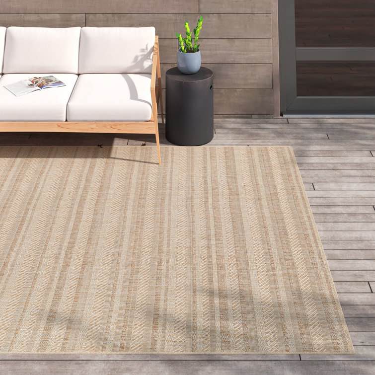 Carllene Bellino Striped Tan Indoor/Outdoor Area Rug