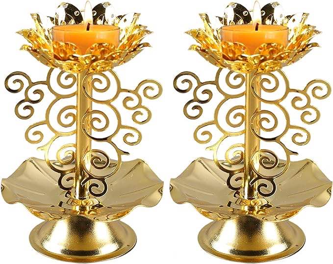 Diyas for Diwali Golden Handmade Oil Lamp Lotus Butterlamp Tealight Candle Holder Diya for Pooja Diwali Decorations for Best Housewarming Gifts, Indian Decor