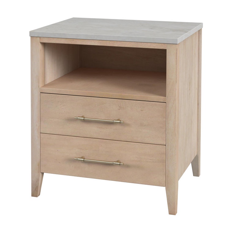 Isa Solid Wood Nightstand with Marble Top
