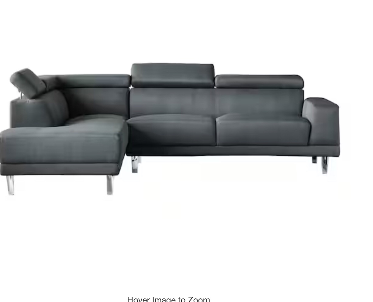 ( incomplete 1 only box) 105 in. W 2-Piece Fabric L Shaped Left Facing Sectional Sofa in Light Gray with Adjustable Headrests and Crystal Legs