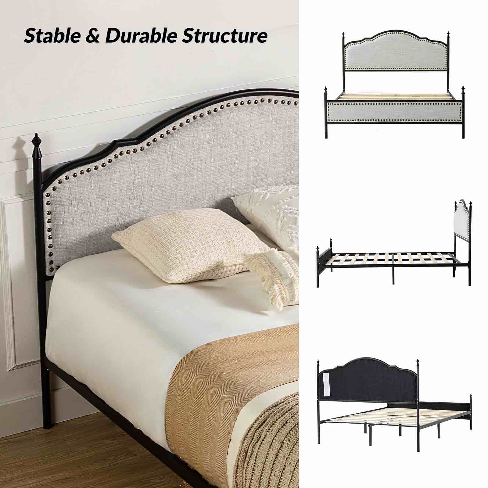 ART OF LIVING DESIGNS,INC Dimas Upholstered Platform Bed with Metal Legs Beige ( incomplete platform only ) 