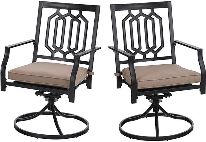 PHI VILLA Outdoor Metal Swivel Chairs Set of 2 Patio Dining Rocker Chair with Cushion Furniture Set for Garden Backyard Bistro, Black