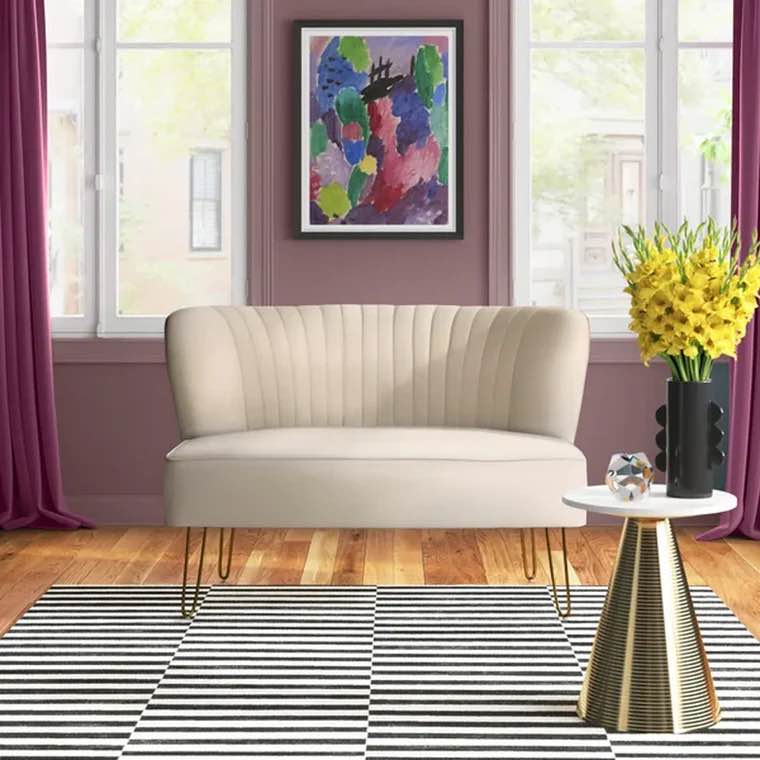 Velvet Armless Loveseat with U-Shaped Legs