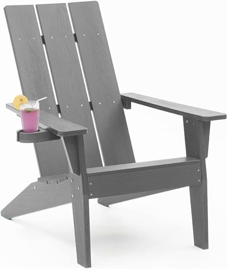 MXIMU Modern Adirondack Chair Weather Resistant with Cup Holder Oversized Fire Pit Chairs Adorondic Plastic Outdoor Chairs for Firepit Area Seating (Grey) ( similar to photo)