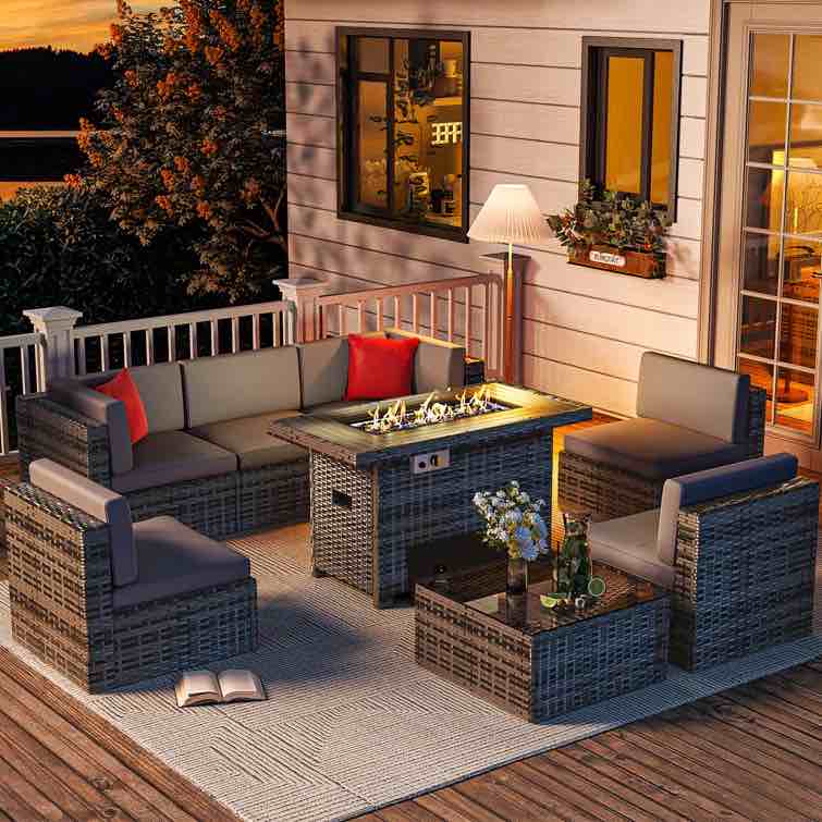 caradog wicker 6 person patio conversation ( incomplete box C)