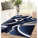 Victoria Collection Navy 9x12 Modern Abstract Geometric Polypropylene Area Rug, Navy (Blue)
