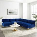 Audrye 5- piece velvet navy upholstered sectional    incomplete 