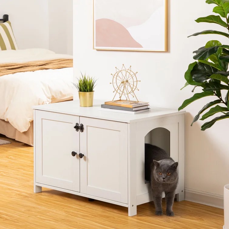 Cat Litter Box Enclosure Furniture Hidden with Latch