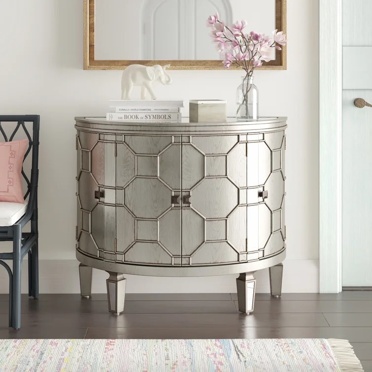 Ezell Solid Wood 4 - Door Mirrored Accent Cabinet