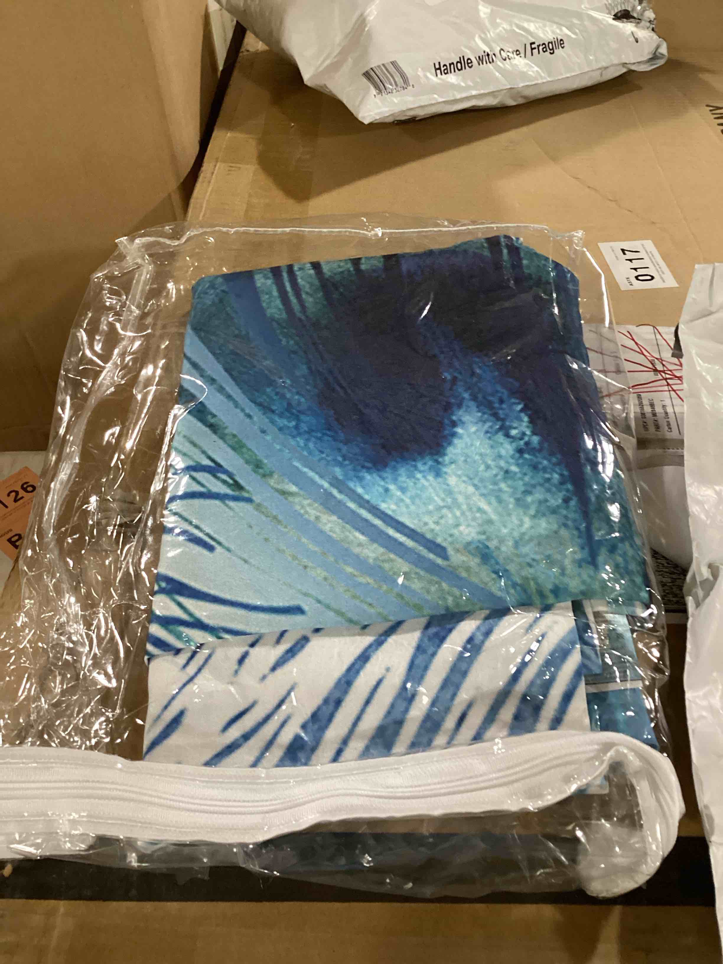 BLUE AND GREEN PALM LEAVES PATTERN FABRIC SHOWER CURTAIN 