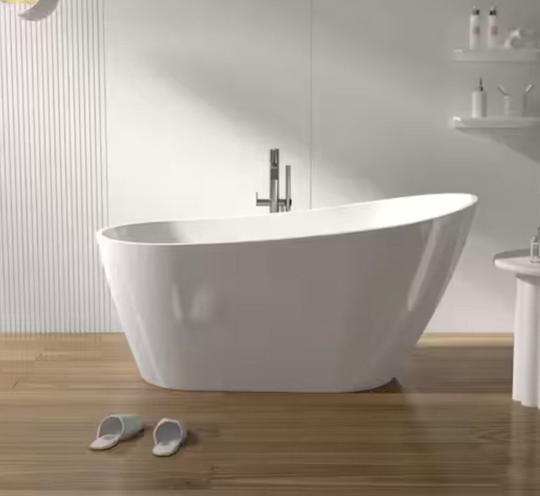 Abruzzo 59.06 in. x 30.71 in. Contemporary Soaking Tub Acrylic Freestanding Bathtub with Overflow and Drain in Gloss White