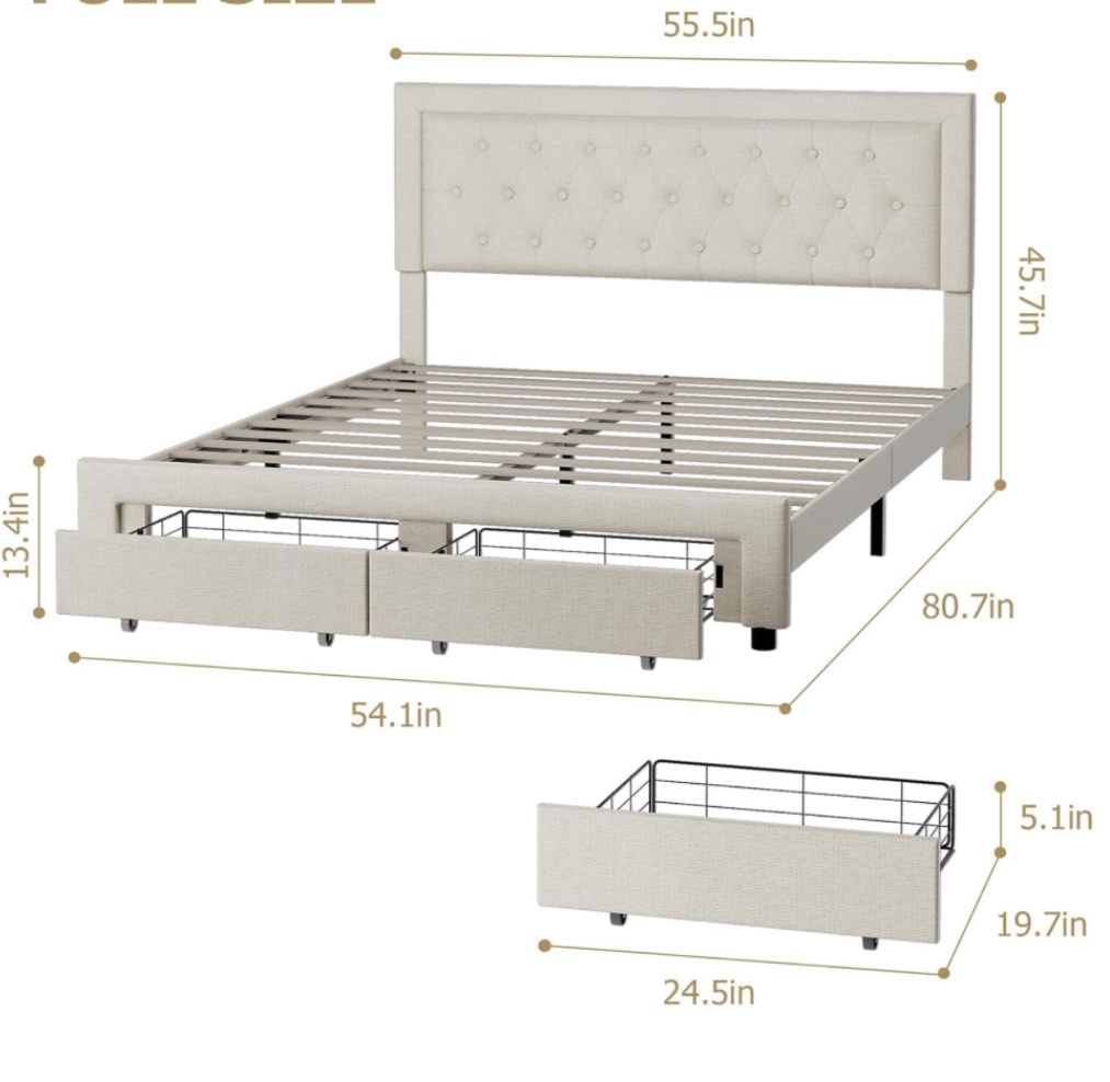 Bed Frame with 2 Storage Drawers, White Velvet