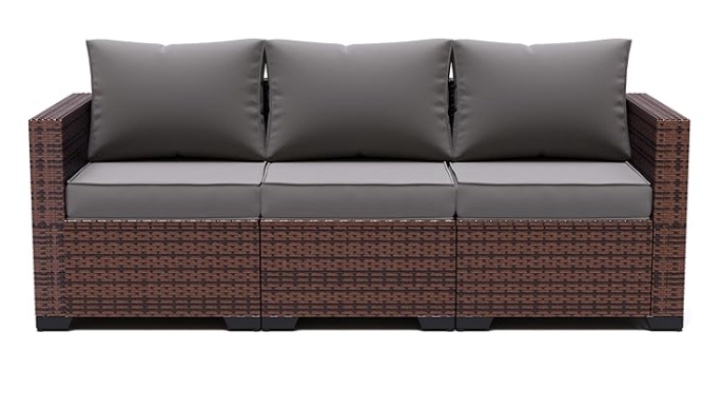 3-Seat Patio Wicker Sofa, Khaki 