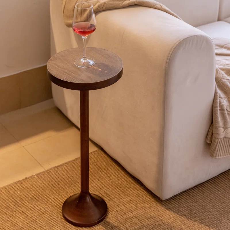 Jilyn Small Pedestal End Table Metal Base Side Table, Drinking Table w/ Scratching Distressed Finish