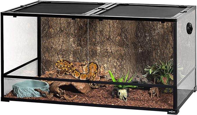REPTIZOO Large Reptile Terrarium 120 Gallon, Tall & Wide Tempered Glass Reptile Tank 48" x 24" x 24" with Sliding Door Top Screen Ventilation & Anti Escape Lid, Full View