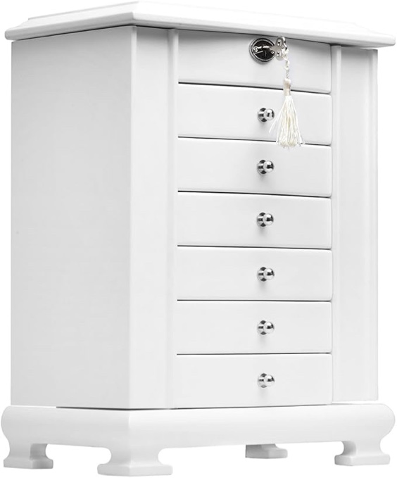 Jewelry Box. 6 drawer white locking 