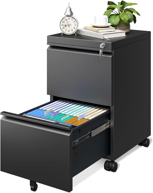 Markiese 14.69'' Wide 2-Drawer Vertical Mobile Steel File Cabinet With Lock Fully Assembled. black