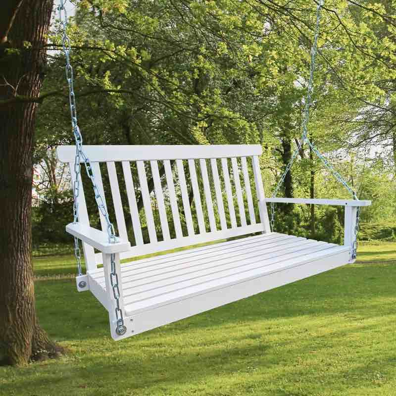 Bernardsville Outdoor Patio Hanging Wooden Porch Swing with Chains, 2-Person Heavy Duty Swing Bench for Backyard 