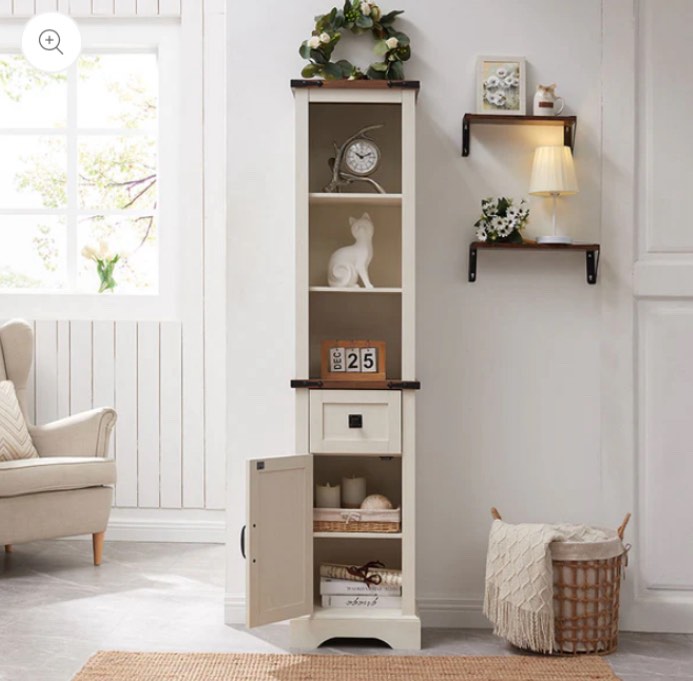 OKD Farmhouse Bathroom Storage Cabinet with Adjustable Shelves & Storage Drawer, Tall Linen Tower for Bathroom