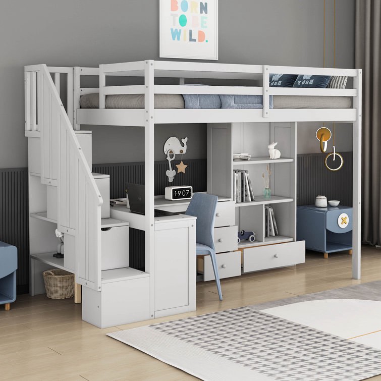 Heraldas Twin Loft Bed Bed with Built-in-Desk by Harriet Bee ( Box 3/3 Incomplete)