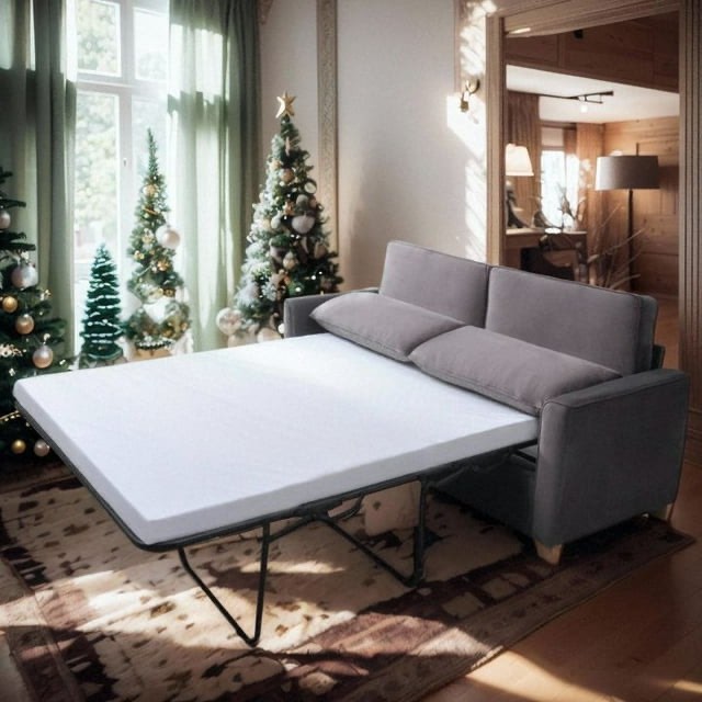 ZAFLY 2-in-1 Queen Size Pull Out Sofa Bed, Velvet Loveseat with Folding Mattress, Sleeper Sofa for Living Room/Small Spaces (Queen,Dark Grey)