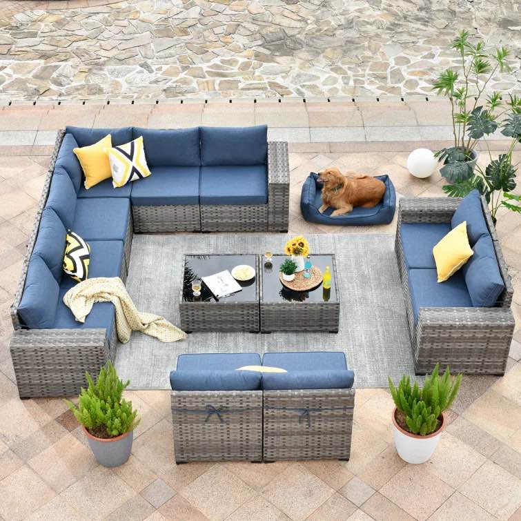 Part Pieces Of 9 - Person Outdoor Seating Group With Cushions