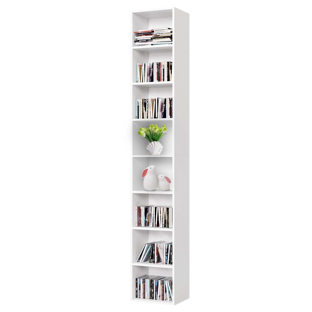 Gracyn 8-Tier Narrow Bookshelf With Adjustable Shelves 