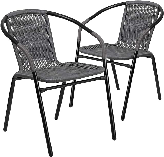 outdoor wicker Grey dining chairs.   similar wicker with grey wooden legs. 2 count