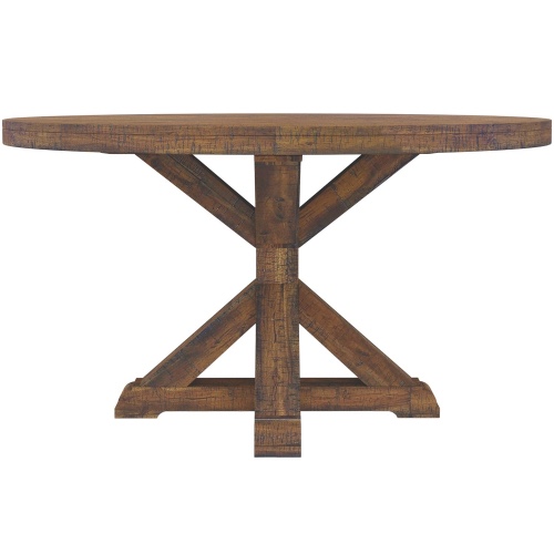 Newberry Round Dining Table in Distressed Brown Finish Wood by Alpine Furniture