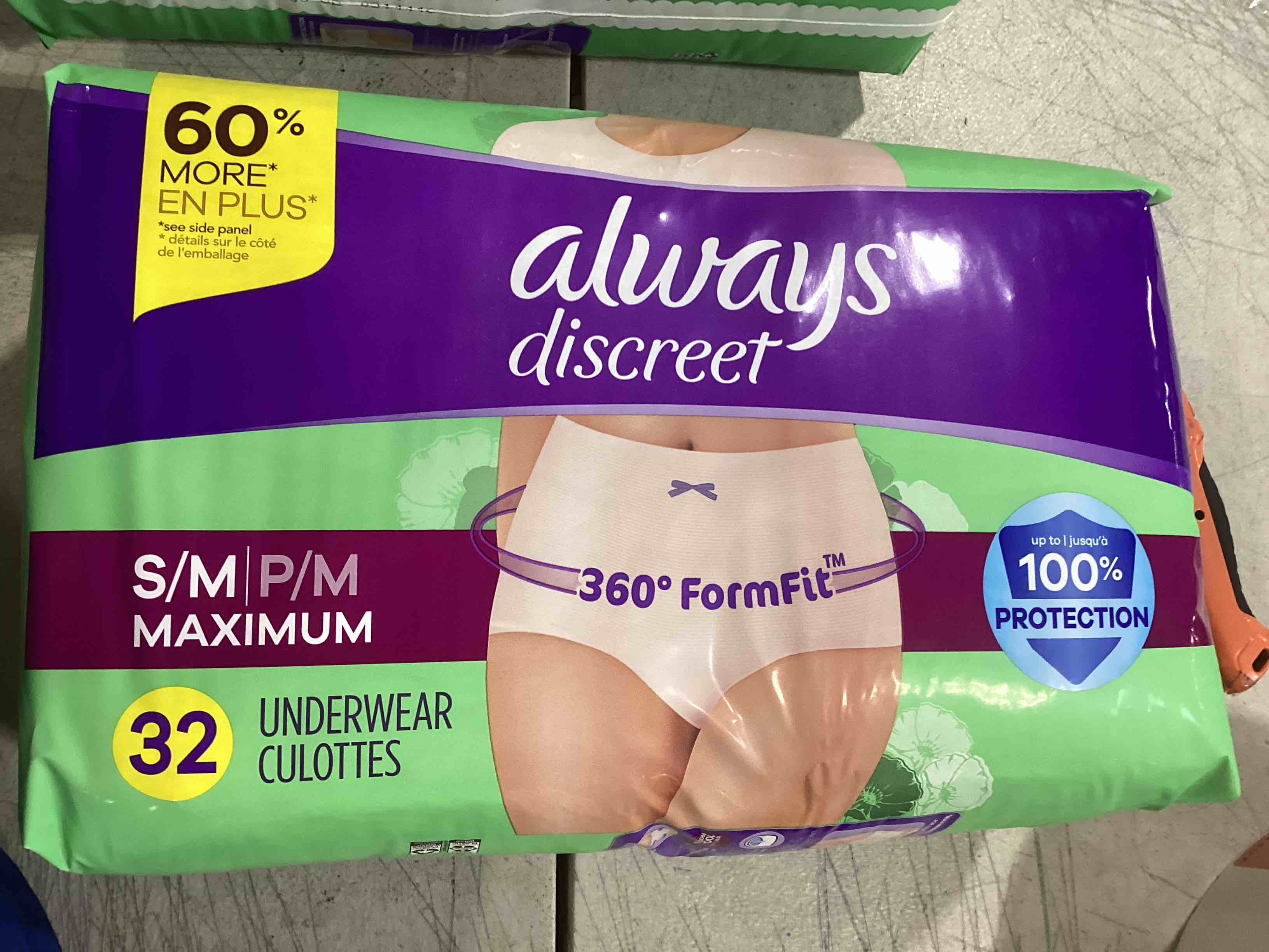 Always Discreet Adult Incontinence & Postpartum Incontinence Underwear for Women, Small/Medium, Maximum Protection, 32 Count (Packaging may vary)