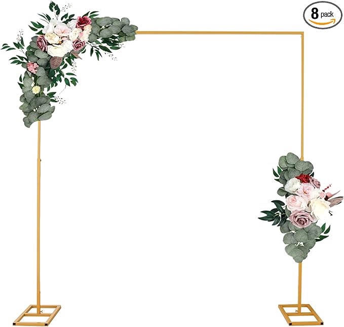 RUBFAC Wedding Arch Backdrop Stand for Ceremony and Photo Booths - 10x10 FT Square Gold Metal Frame for Wedding, Garden Arbor, Birthday Party, Baby Shower, and Booth Background Decoration