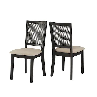 Inspire Q Eleanor Beige Linen Rattan Dining Chairs (Set of 2) by Classic Antique Black Black Finish Rattan, Linen