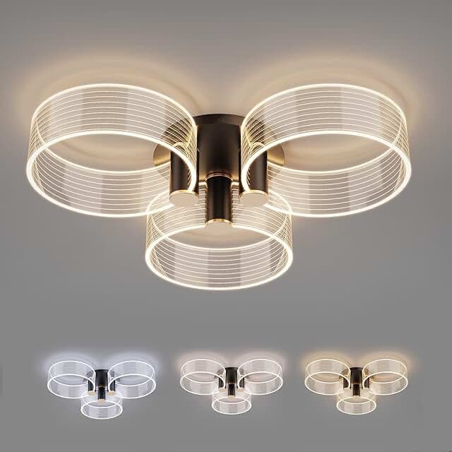 LED Ceiling Light Fixtures, Dimming Ceiling Lights with Adjust The Switch,60W Flush Mount Ceiling Chandelier with 5 Acrylic Round Decorative Lights for Living Room Bedroom Dining Room 3000K4000K6500K