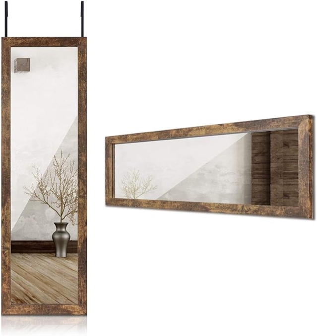 Sunix Wood Full Length Mirror, 48" x 14" Wall Mirror with Wood Frame, Full Length Door Mirror, Hanging Mirror Body Mirror for Bedroom, Rustic Frame