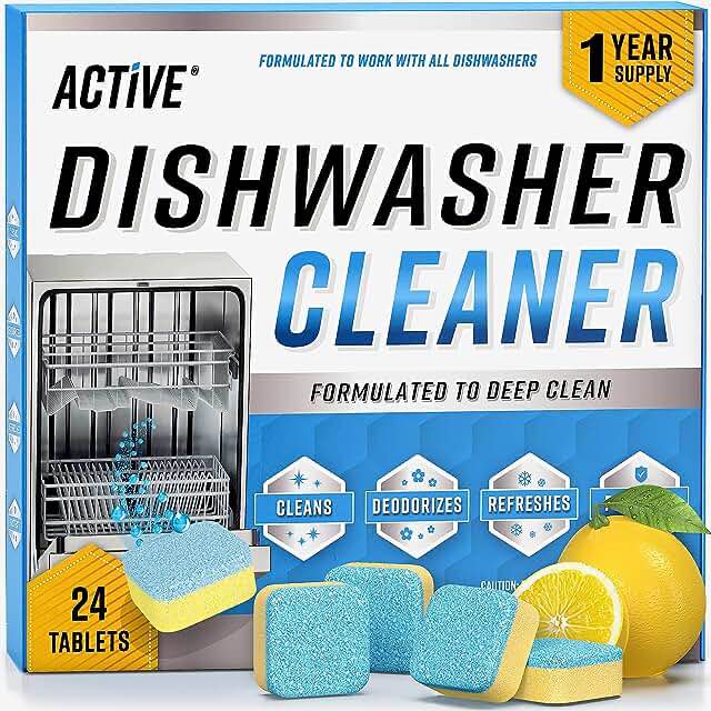 Dishwasher Cleaner And Deodorizer Tablets - 24 Pack Deep Cleaning Descaler Pods for Dish Washer Machine, Heavy Duty, Septic Safe, Natural Remover For Limescale, Calcium, Odor, Smell - 12 Month Supply 24 Tablets