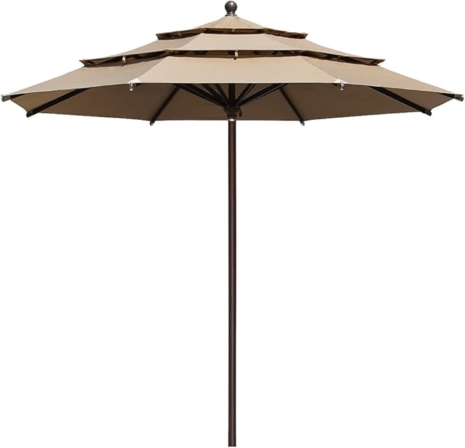 EliteShade USA 10-Year-Non-Fading Sunumbrella 11Ft 3 Tiers Market Umbrella Patio Outdoor Cylinder Auto Push-up Table Umbrella with Ventilation,Heather Beige