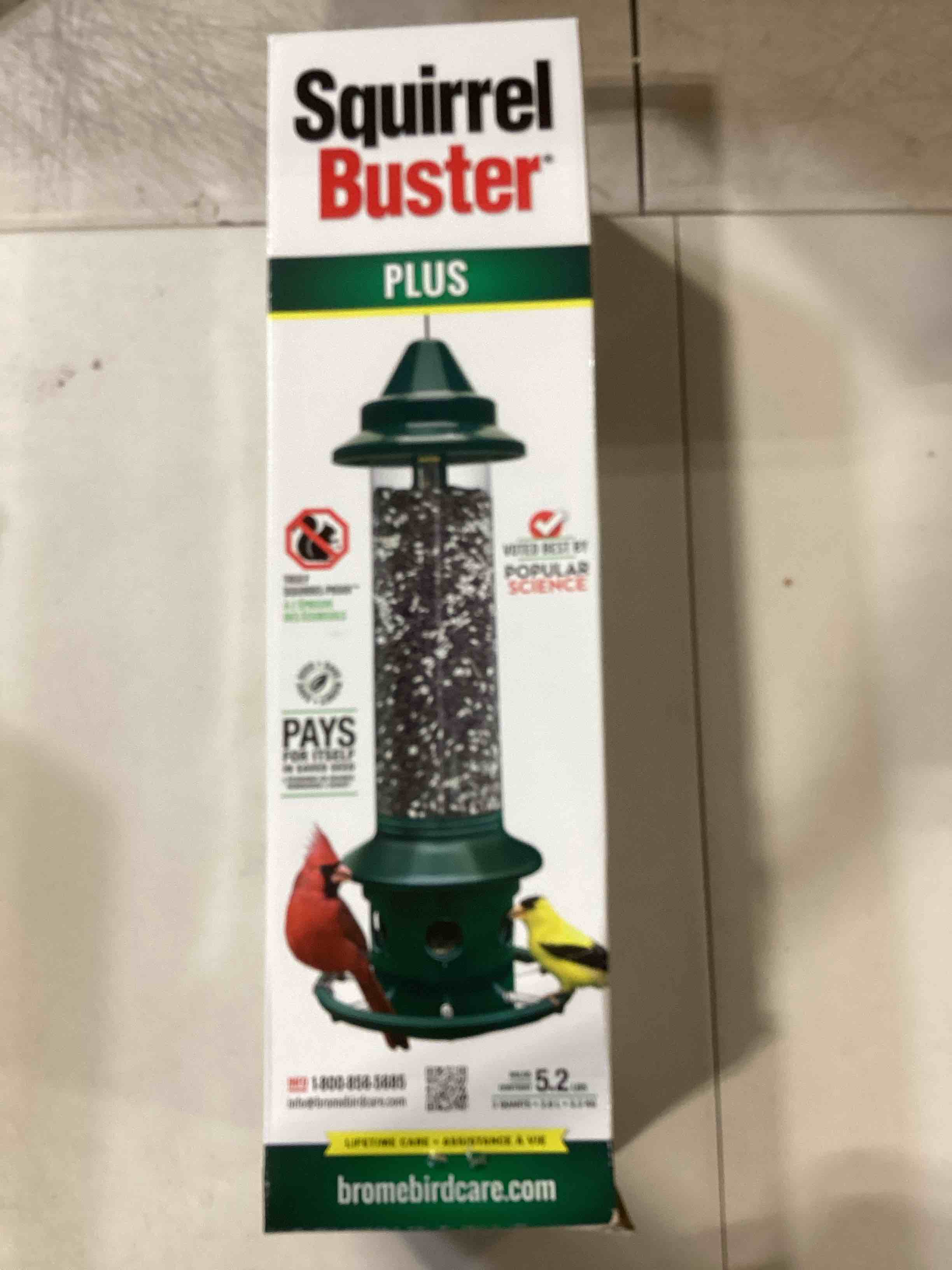 Squirrel Buster Plus Squirrel-Proof Bird Feeder w/Cardinal Ring and 6 Feeding Ports, 5.1-Pound Seed Capacity, Green & Squirrel Buster Pole Adaptor, Black, 1-inch External Diameter