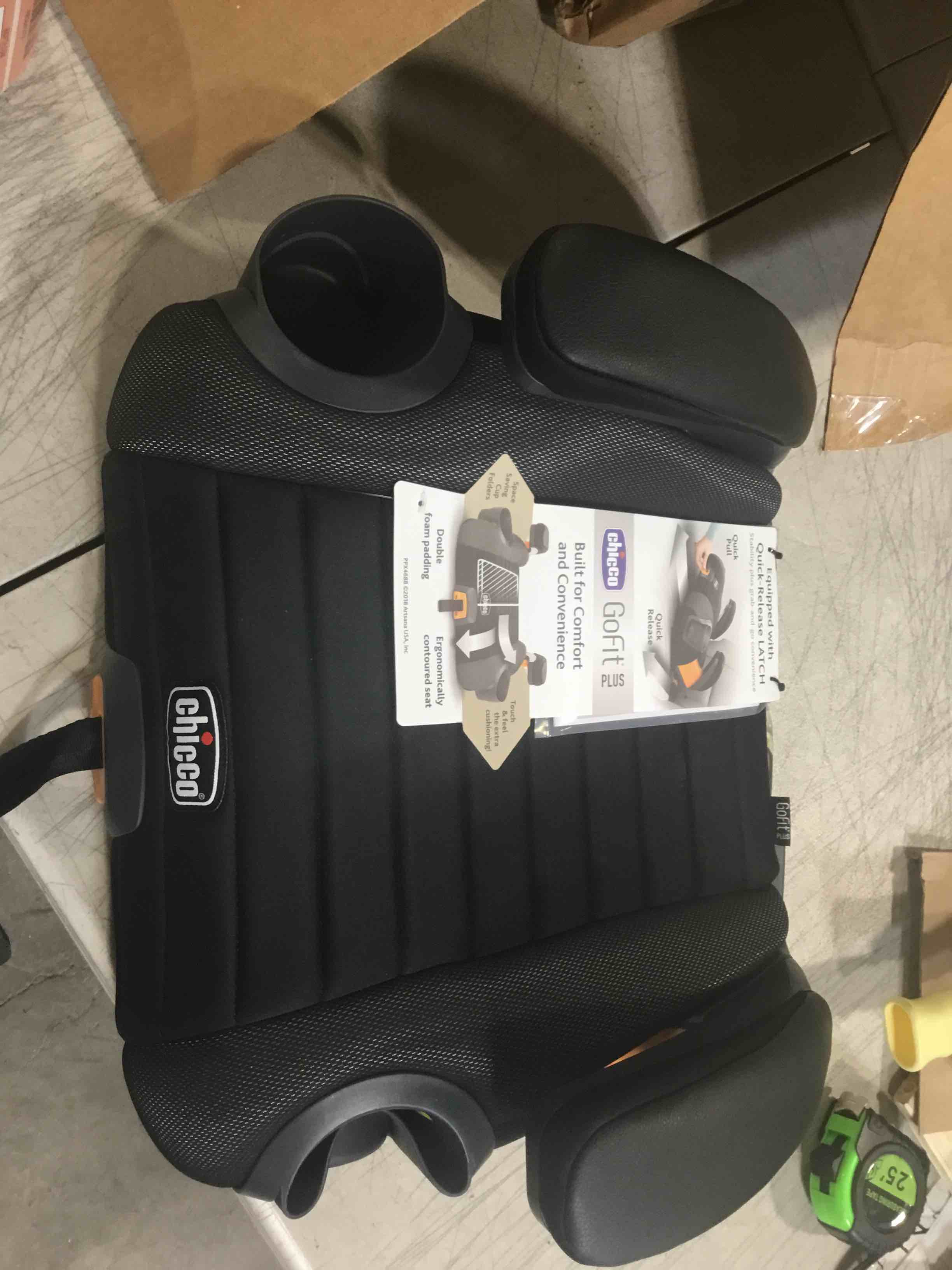 Chicco GoFit Plus Backless Booster Car Seat with LATCH Attachment and Quick-Release LATCH Removal, Portable Travel Booster Seat for children 40-110 lbs. | Iron/Black