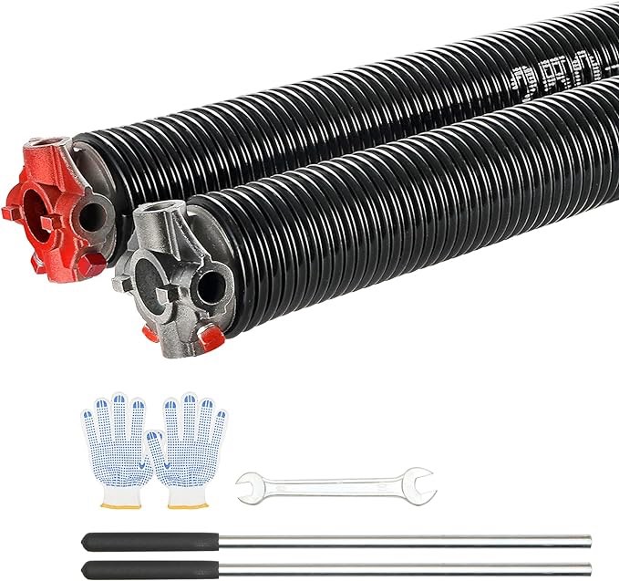 VEVOR Pair of 2" Garage Door Torsion Springs Set with Non-Slip Winding Bars & Gloves, High Precision Electrophoresis Oil-Free Black Coated for Replacement, MIN 16,000 Cycles (0.25x 2" x 28'')
