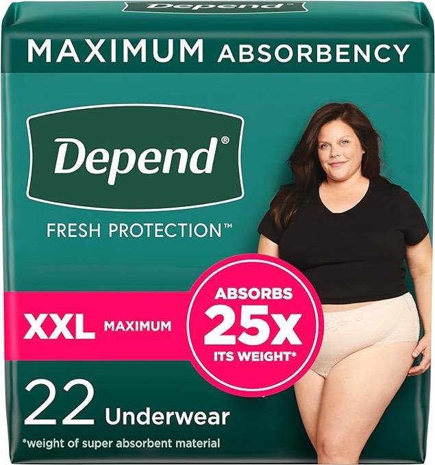 Depend Fresh Protection Adult Incontinence Underwear for Women Maximum XXL Blush 22Ct