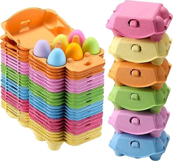 Half Dozen Colored Egg Cartons 240 Pack, Natural Pulp Paper Egg Cartons 6 Count for Chicken Eggs Reusable, Blank Colorful Easter Toy Color Storage Tray for Holds Up to Six 6 Egg Holder Basket Cardboard