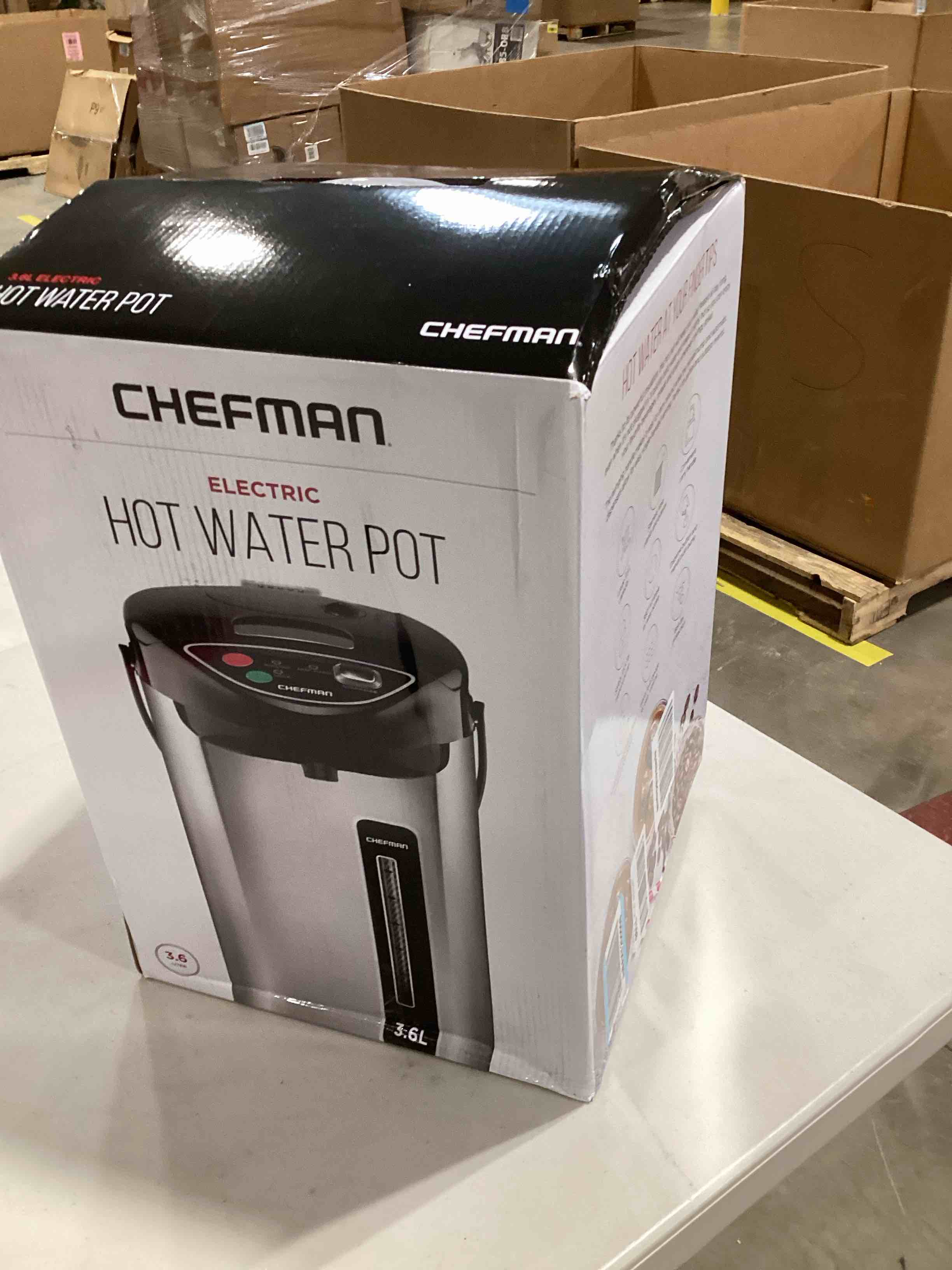 Chefman Electric Hot Water Pot Urn w/Auto & Manual Dispense Buttons, Safety Lock, Instant Heating for Coffee & Tea, Auto-Shutoff & Boil Dry Protection, Insulated Stainless Steel, 3.6L/3.8 Qt/20+ Cups
