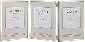 Maturi Silver Plated Triple Photo Frame - Thin Edge Portrait, 3.5 x 5-inch (9 x 13cm)