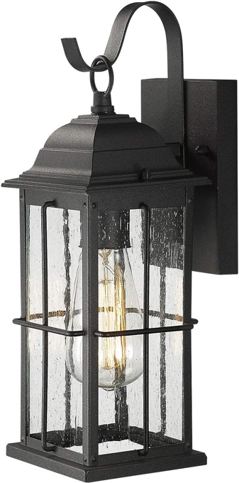 Zeyu 1-Light Outdoor Wall Sconce Lantern, 14 inch Exterior Light Fixtures Wall Mount in Black Finish with Seeded Glass Shade, 20071B1
